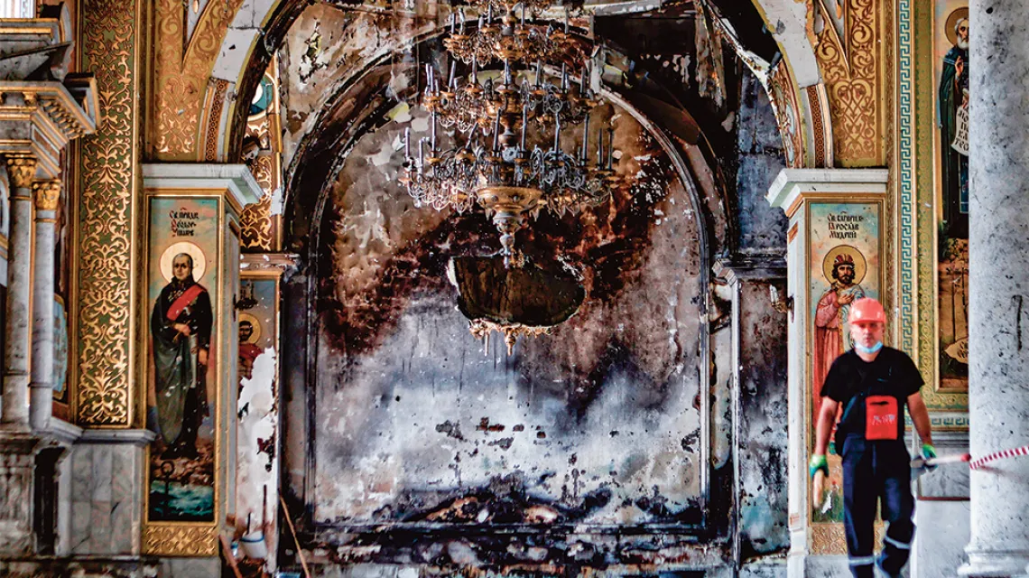 Wnętrze zniszczonej katedry Przemienienia Pańskiego w Odessie, 23 lipca 2023 r.  / YAN DOBRONOSOV / GLOBAL IMAGES UKRAINE / GETTY IMAGES