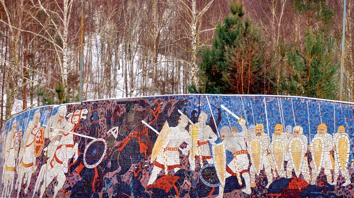 Mozaika przedstawiająca scenę bitewną, fragment kompleksu pomnika na Górze Czcibora / DOMENA PUBLICZNA / WIKIPEDIA
