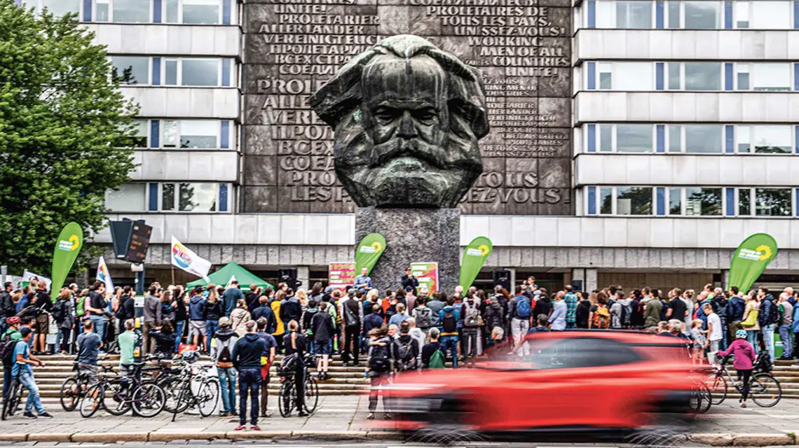 Wiec Partii Zielonych przed wyborami do parlamentu krajowego Saksonii w Chemnitz, 15 sierpnia 2019 r. / FILIP SINGER / EPA / PAP