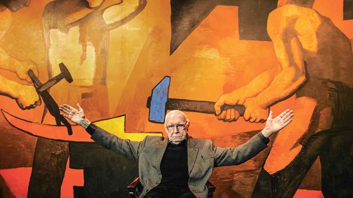 Wojciech Fangor i jego obraz „Kucie kos”, Muzeum Historyczne miasta stołecznego Warszawy, 2012 r. / BARTOSZ BOBKOWSKI / AGENCJA GAZETA