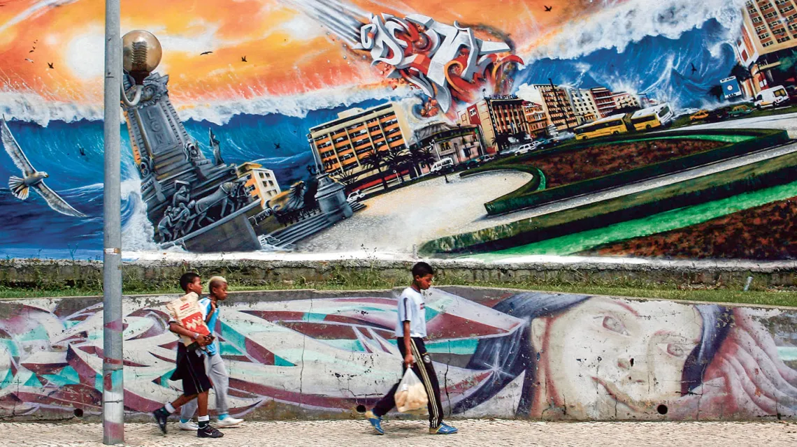 Graffiti portugalskiego artysty Odeitha upamiętniające trzesięnie ziemi w 1755 r.  Dzielnica Damaia na przedmieściach Lizbony, lipiec 2009 r. / NACHO DOCE / REUTERS / FORUM