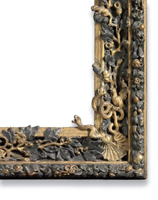 Drewniana rama z motywami roślinnymi i zwierzęcymi, Węgry, XVII wiek. Skala ok. 1:3 /fot. Liechtenstein Museum / 