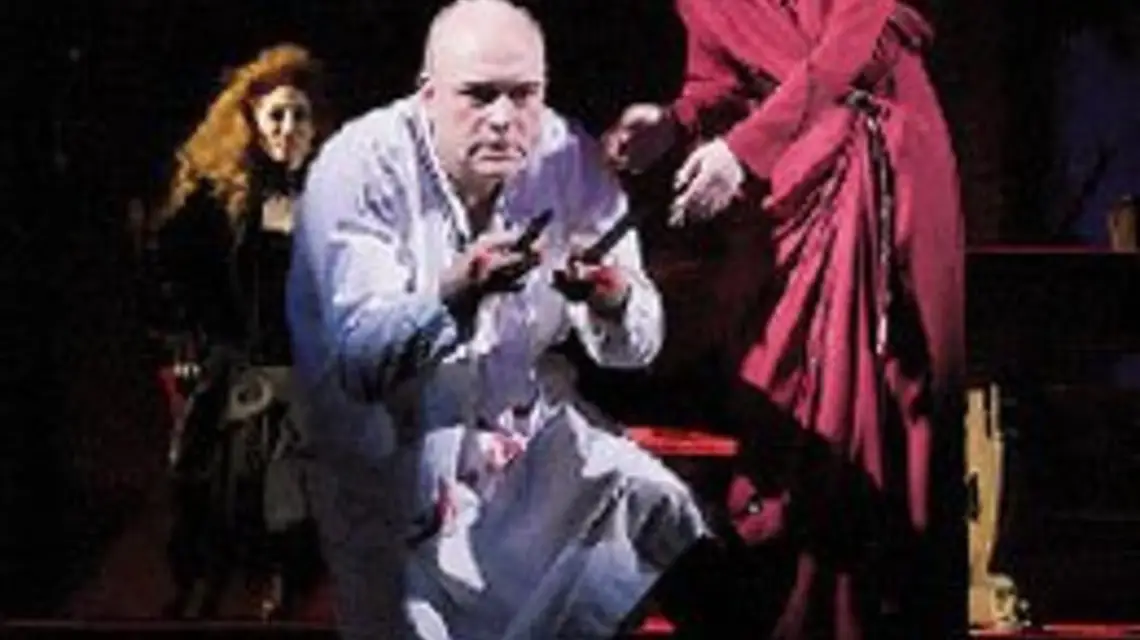 Naomi Sorkin (Czarny Anioł), Peter Tate (Makbet), Barbara Lubos (Lady Makbet) / fot. K. Lisak / 