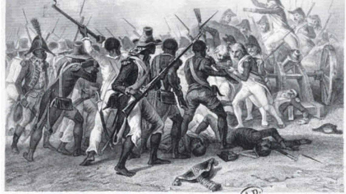 Haitańscy powstańcy walczą z wojskami kolonialnymi; rycina z epoki. / Leemage / East News / 