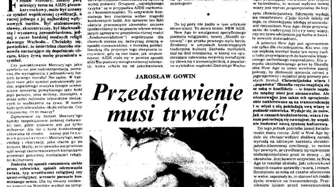 Artykuł Jarosława Gowina "Przedstawienie musi trwać!" z "TP" nr 18/1992 / 