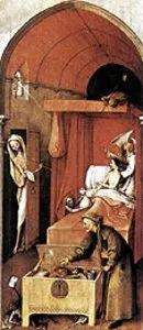 Hieronim Bosch "Śmierć i skąpiec", 1490 r/ / 