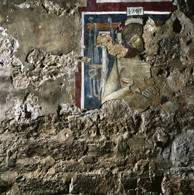 Ilario da Viterbo, fragment fresku przedstawiający cierpiącego Chrystusa, 1393 r. / fot. Elio Ciol / Corbis / 