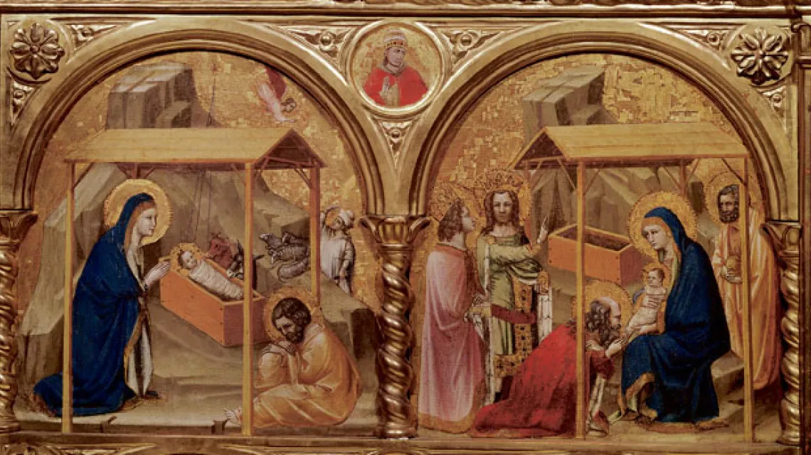 Narodzenie Dzieciątka Jezus, Pokłon Trzech Króli, anonim, XIII w. / repr. The Bridgeman Art Library / 