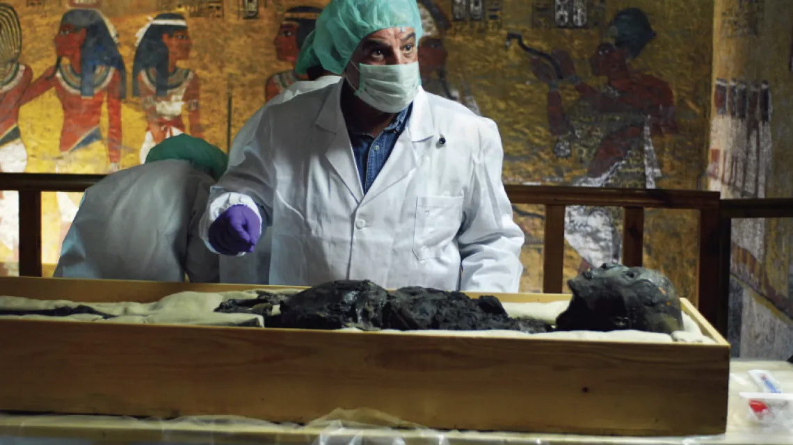 Pobieranie próbek DNA z mumii członków rodziny Tutanchamona / fot. Discovery World / 