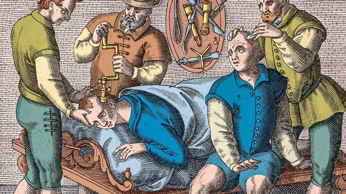 „Uczeni zaglądają do czaszek”, rycina barwna, 1594 r. / SCIENCE HISTORY IMAGES / ALAMY / BEW