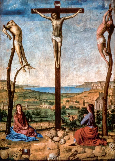 Antonello da Messina „Ukrzyżowanie” (1475),  Królewskie Muzeum Sztuk Pięknych w Antwerpii. / MONDADORI / GETTY IMAGES