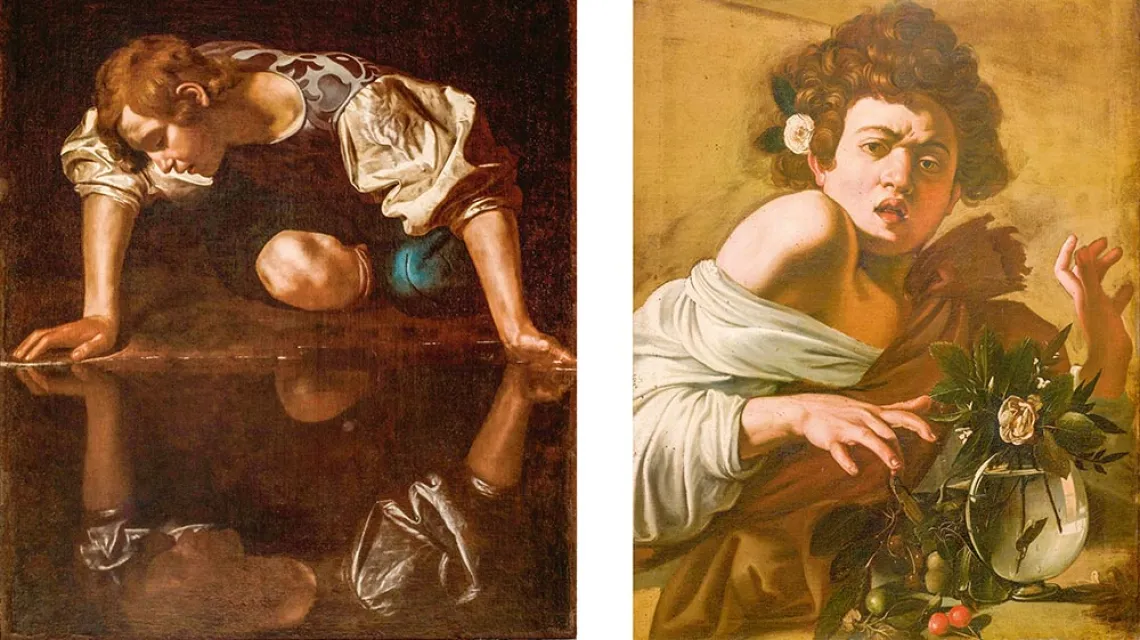 Caravaggio „Narcyz”, 1599 r. // Caravaggio „Chłopiec ugryziony przez jaszczurkę”, 1594 r. / ENRICO FONTOLAN / MATERIAŁY PRASOWE // GIUSTI / MATERIAŁY PRASOWE