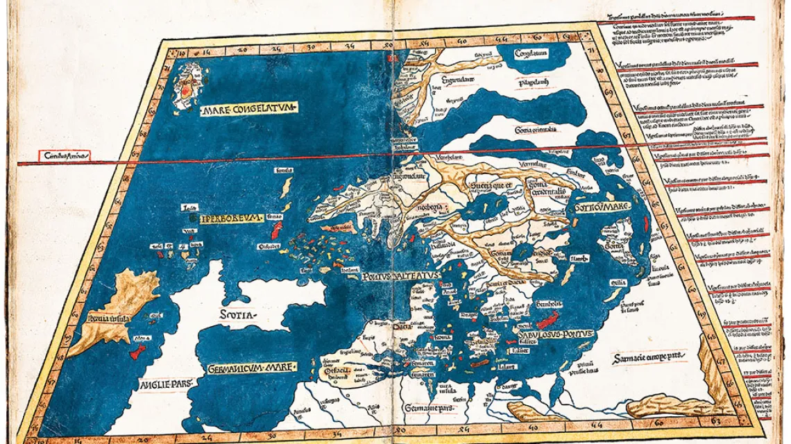 Pierwsza drukowana mapa obszarów północnych. Thomas Reinertsen Berg „Teatr świata. Mapy, które tworzą historię”. / ZNAK LITERANOVA