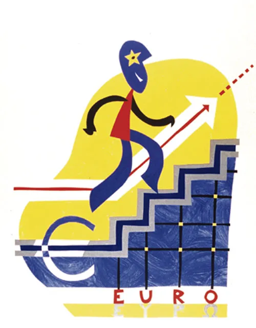 Z serii grafik Alberta Rocarolsa, zapowiadających werjście euro, zamówionych przez Unię Europejską, 1998 r. / (C) European Union, 2011 / 