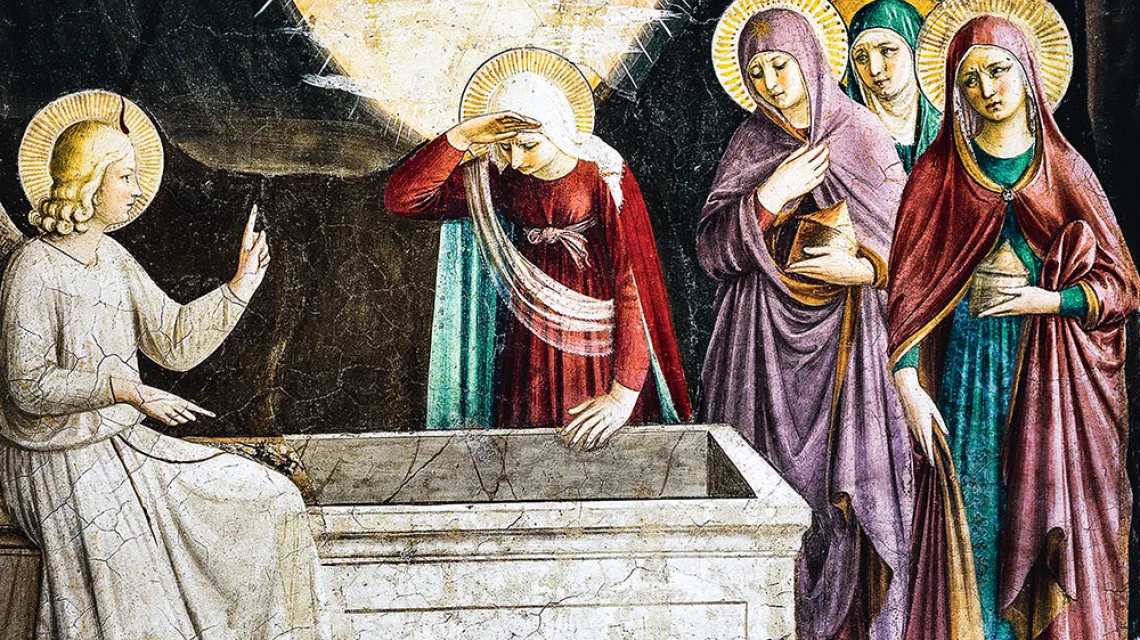 Fra Angelico, Zmartwychwstanie Chrystusa, 1438–1447. Kobiety przy pustym grobie, fragment fresku znajdującego się w celi klasztoru św. Marka we Florencji / DEA / A. DAGLI ORTI / GETTY IMAGES