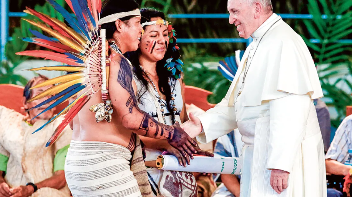 Franciszek wita wiernych z Amazonii, Puerto Maldonado, Peru, 19 stycznia 2019 r. / HENRY ROMERO / REUTERS / FORUM
