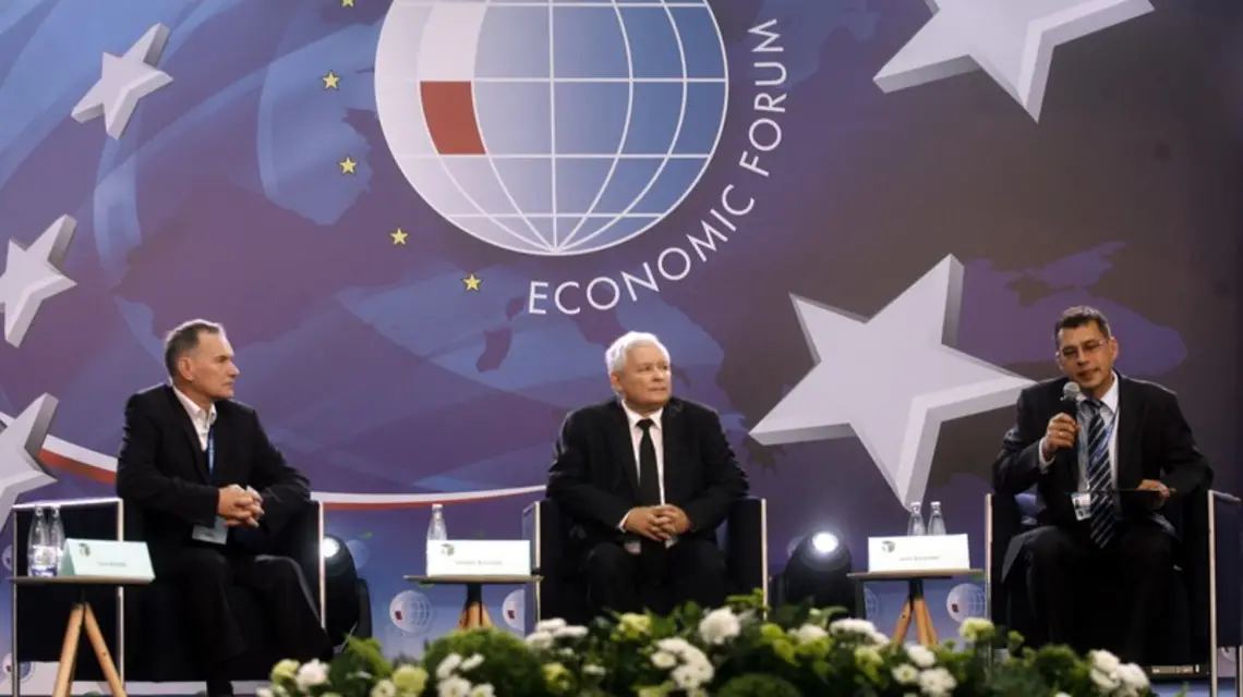  XXIV Forum Ekonomiczne w Krynicy Zdrój. Na zdjęciu Jarosław Kaczyński i Jacek Karnowski. Krynica, 03.09.2014 r. / / Fot. Artur Barbarowski/EAST NEWS 