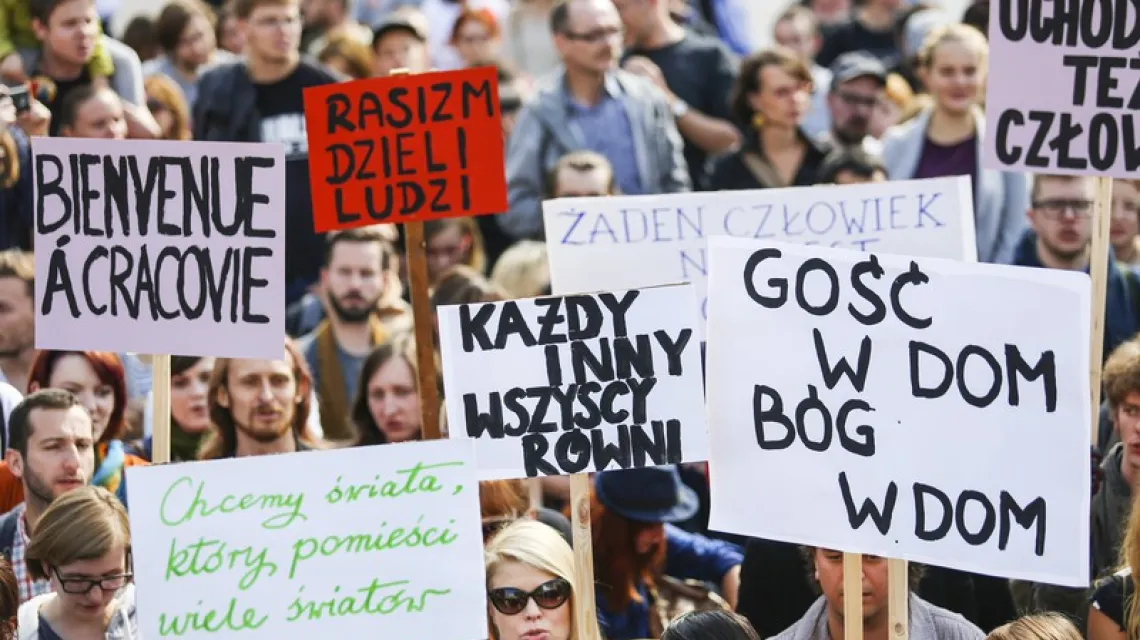 Manifestacja "Uchodźcy mile widziani" w Krakowie. Fot: Beata Zawrzel/REPORTER / 