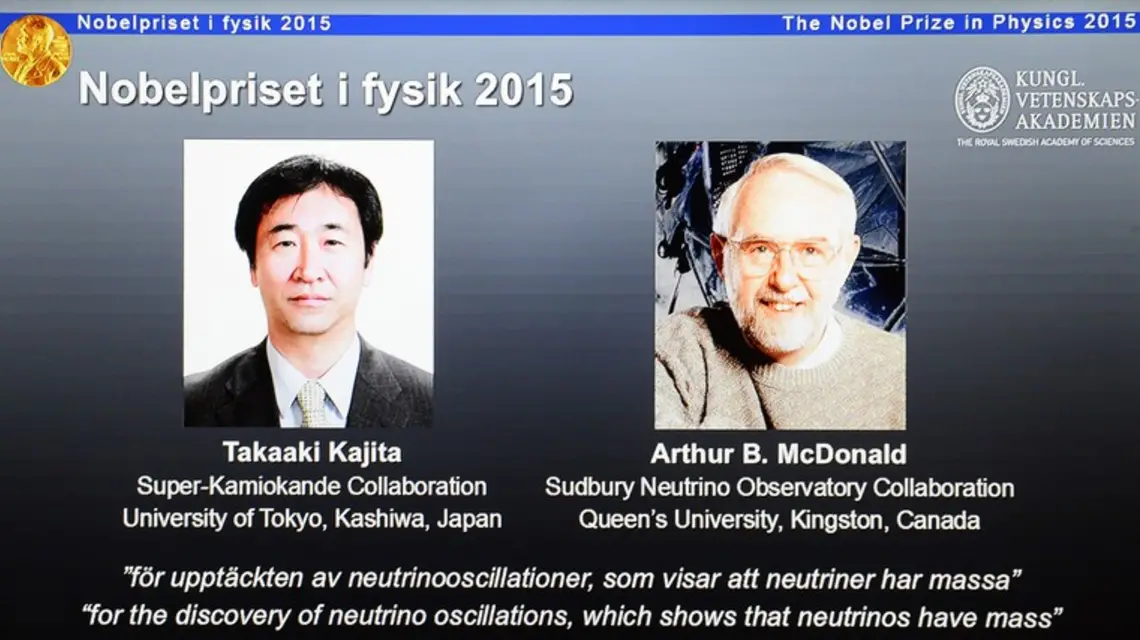 Laureaci nagrody Nobla z Fizyki 2015: 2015 Takaaki Kajita i Arthur B. McDonald / / Fot. AFP PHOTO / JONATHAN NACKSTRAND