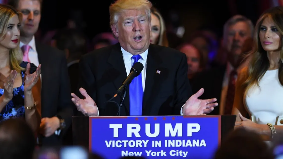 Donald Trump przemawia w Nowym Jorku po wygranych prawyborach Republikanów w stanie Indiana, 03.05.2016 r. /  / Fot. Jewel SAMAD/AFP/EAST NEWS