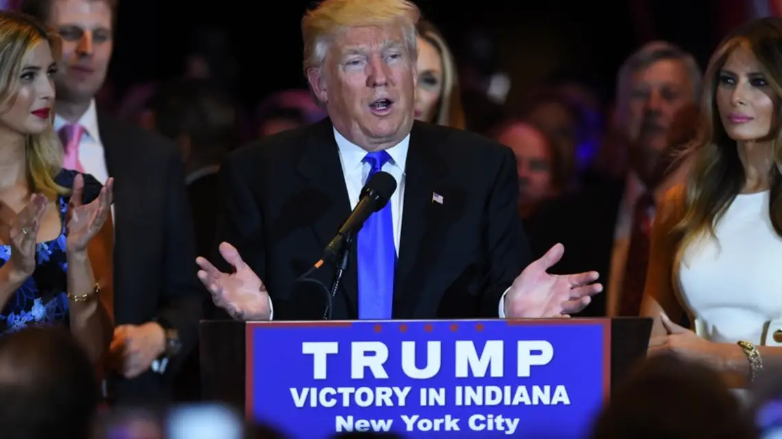 Donald Trump przemawia w Nowym Jorku po wygranych prawyborach Republikanów w stanie Indiana, 03.05.2016 r. / / Fot. Jewel SAMAD/AFP/EAST NEWS
