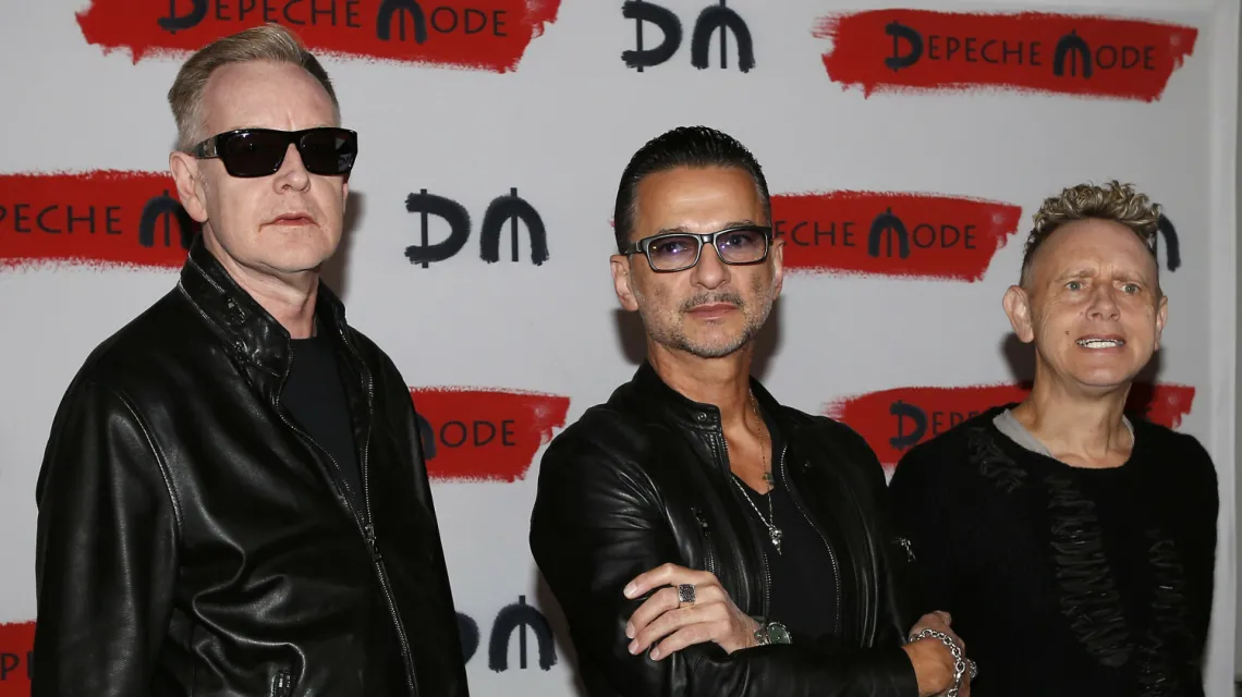 Na zdjęciu od lewej Andrew Fletcher, Dave Gahan i Martin Gore z Depeche Mode, październik 2016 r. Fot. AP/East News / 