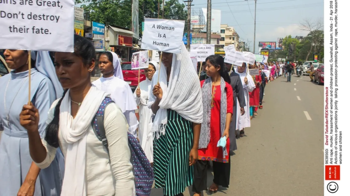 Protest przeciwko gwałtom, morderstwom oraz nękaniu kobiet i dzieci, Guwahati, Assam, Indie, 21 kwietnia 2018 r. / Fot. David Talukdar/REX/Shutterstock/EAST NEWS / 
