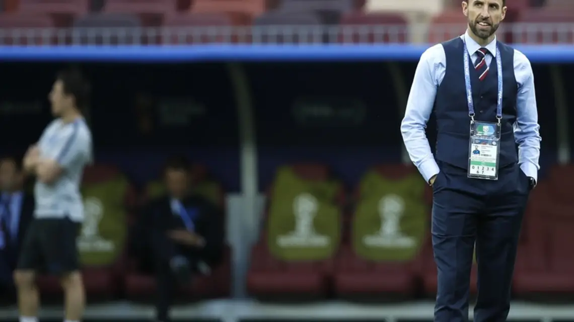 Gareth Southgate podczas meczu z Chorwacją, 11 lipca 2018 r. / Fot. Francisco Seco / AP Photo / East News / 