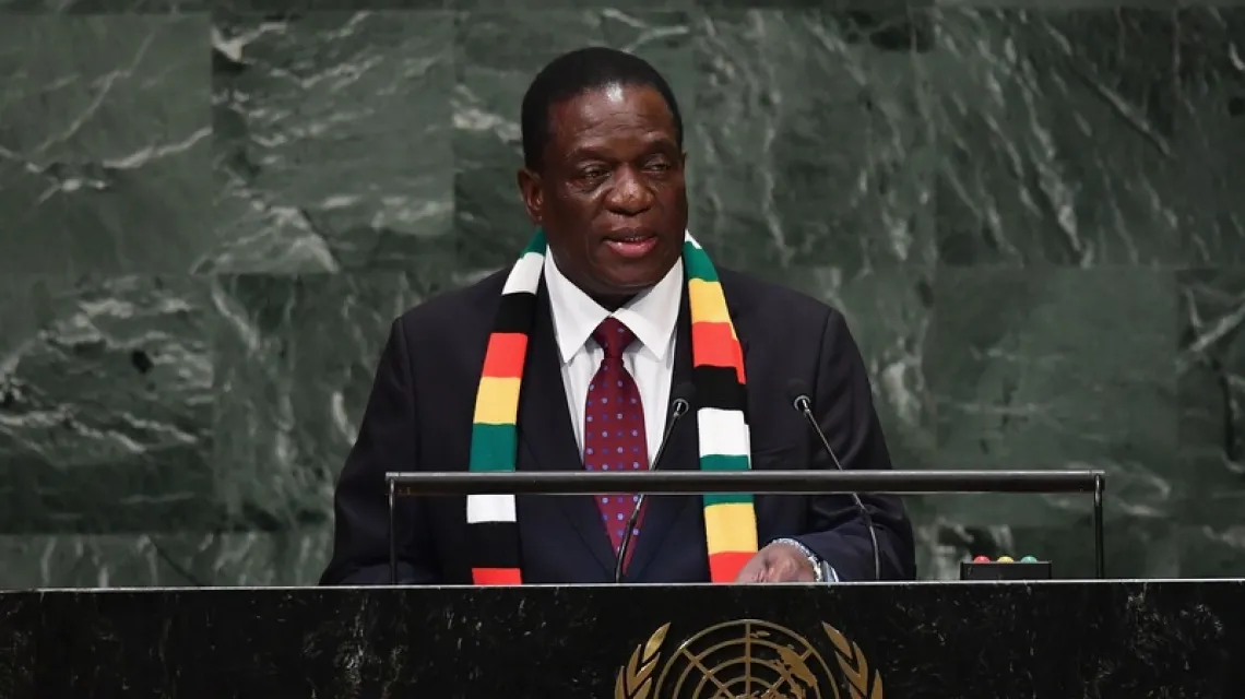 Prezydent Zimbabwe Emmerson Mnangagwa na sesji Zgromadzenia Ogólnego ONZ, Nowy Jork, 26 września 2018 r. / Fot. Angela Weiss / AFP / East News / 