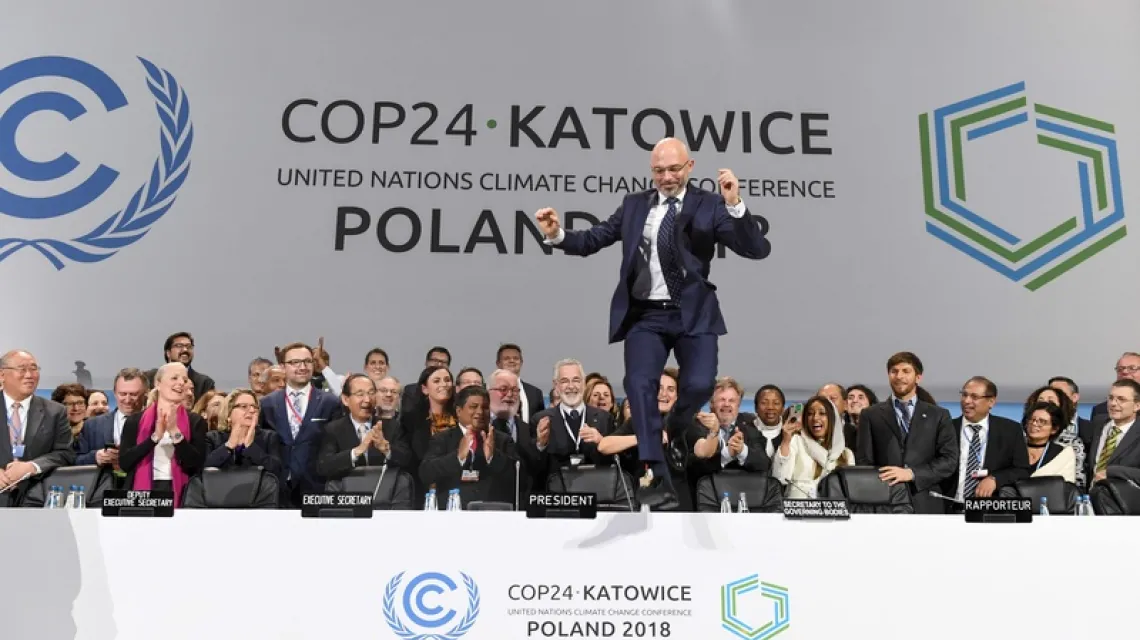 Zakończenie COP24, na pierwszym planie Michał Kurtyka. Katowice, 15 grudzień 2018 r. / /  FOT JANEK SKARZYNSKI/AFP/East News