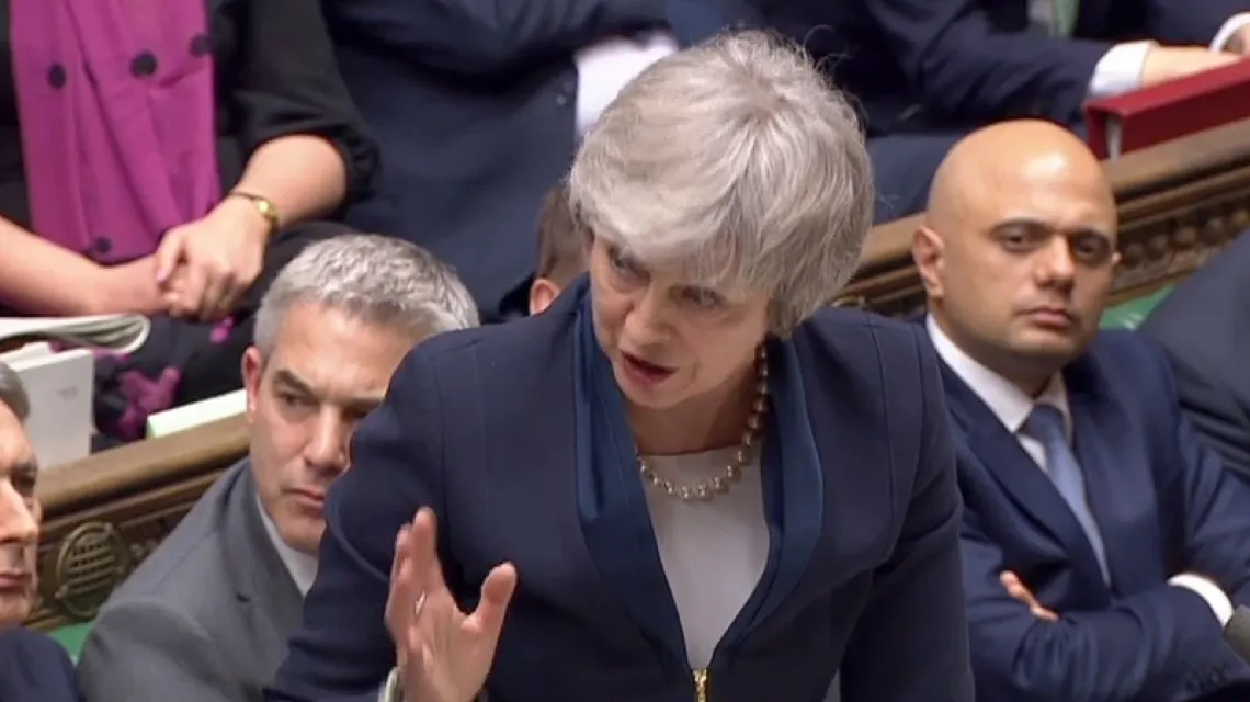 Premier Theresy May podczas głosowania w brytyjskiej Izbie Gmin nad umową w sprawie warunków Brexitu, 15 stycznia 2019 r. / HO/AFP/East News / 