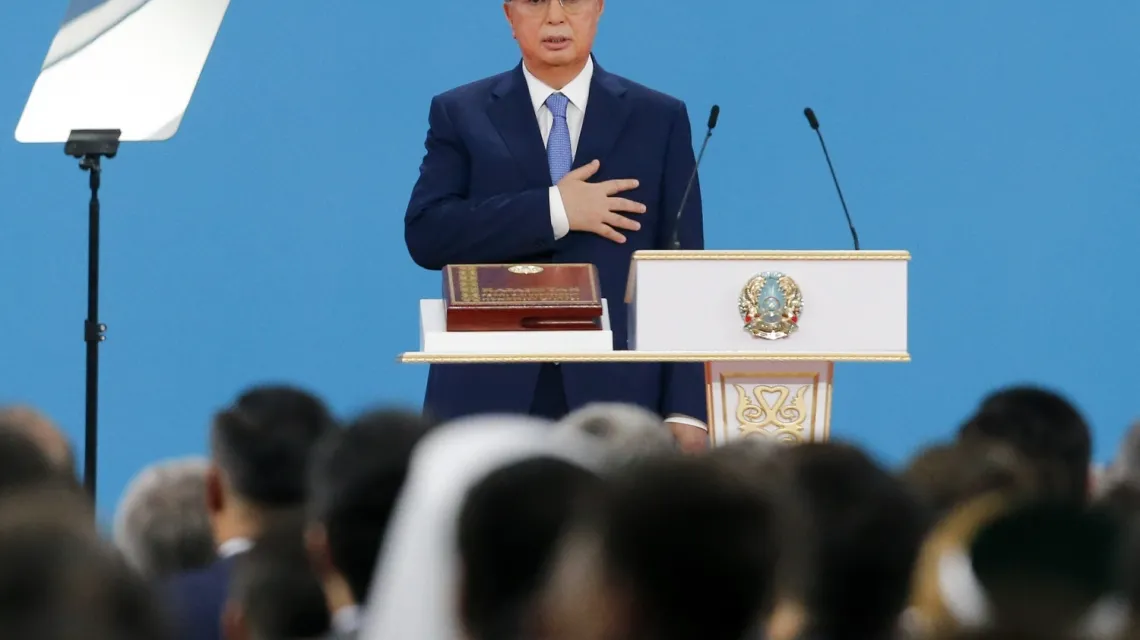 Prezydent-elekt Kasym Tokajew podczas składania przysięgi w Nur-Sułtanie, stolicy Kazachstanu, 12 czerwca 2019 r. /  / Fot. Alexei Filippov / AP/Associated Press/East News