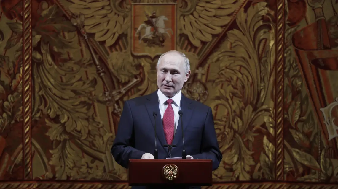Władimir Putin przemawia podczas noworocznej gali w Teatrze Bolszoj w Moskwie, 26 grudnia 2019 r. / FOT. Mikhail Metzel/SPUTNIK Russia/East News / 