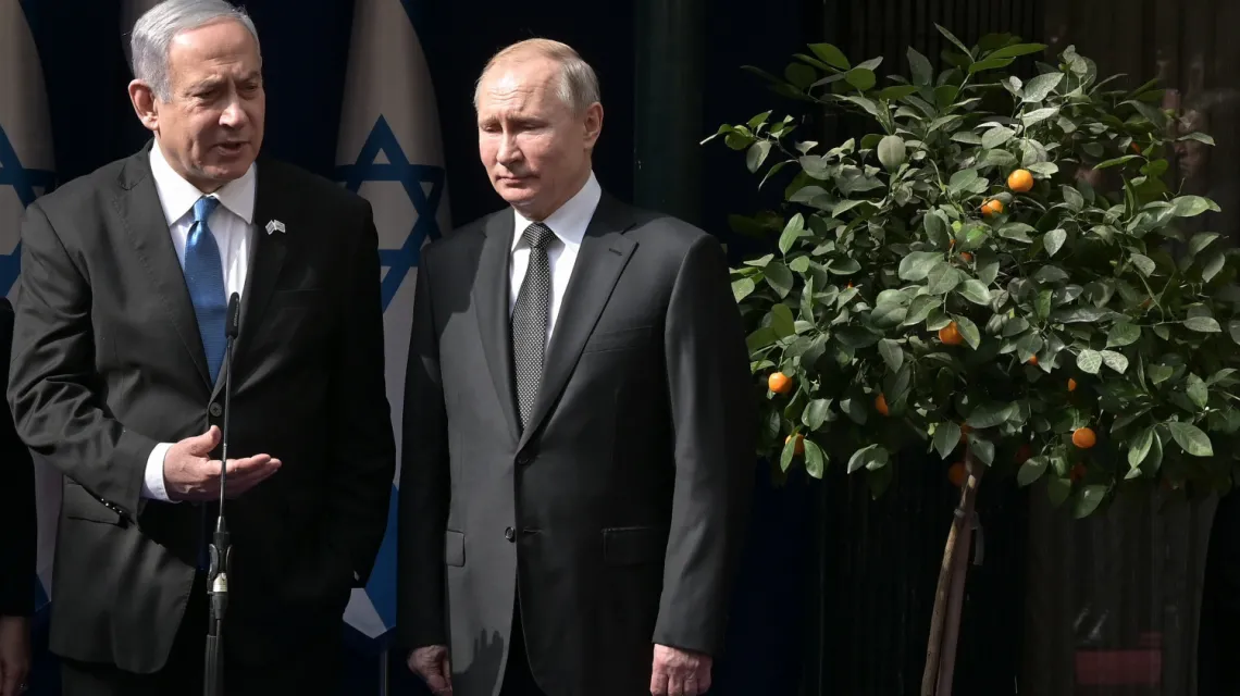 Premier Izraela Benjamin Netanjahu i prezydent Rosji Władimir Putin podczas V Światowego Forum Holokaustu w Jerozolimie, 23 stycznia 2020 r.  / FOT. Sergey Guneev/SPUTNIK Russia/East News / 