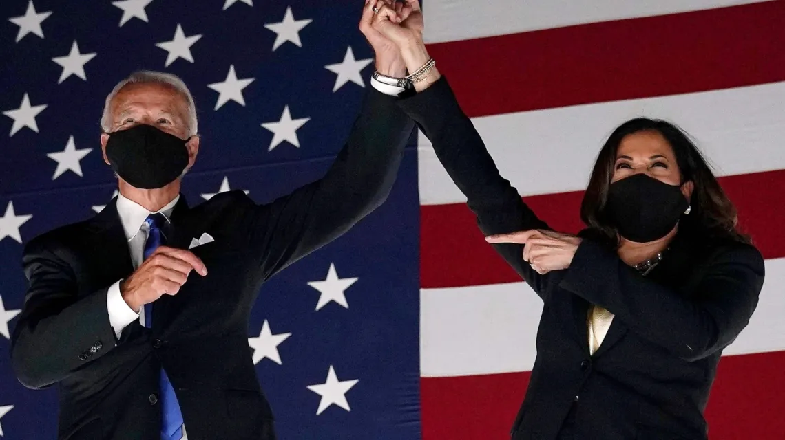 Joe Biden i Kamala Harris jeszcze podczas kampanii prezydenckiej. Wilmington, Delaware, sierpień 2020 r. / / fot. OLIVIER DOULIERY / AFP / East News
