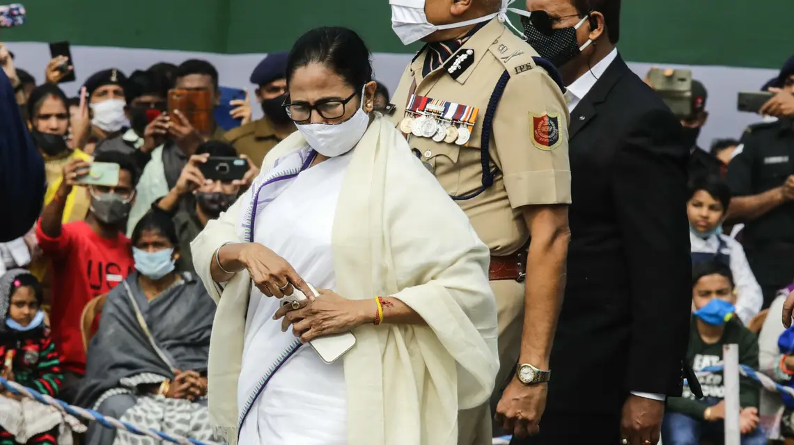 Mamata Banerjee na uroczystej paradzie w Kalkucie, 26 stycznia 2021 r. Fot. AP/Associated Press/East News / 