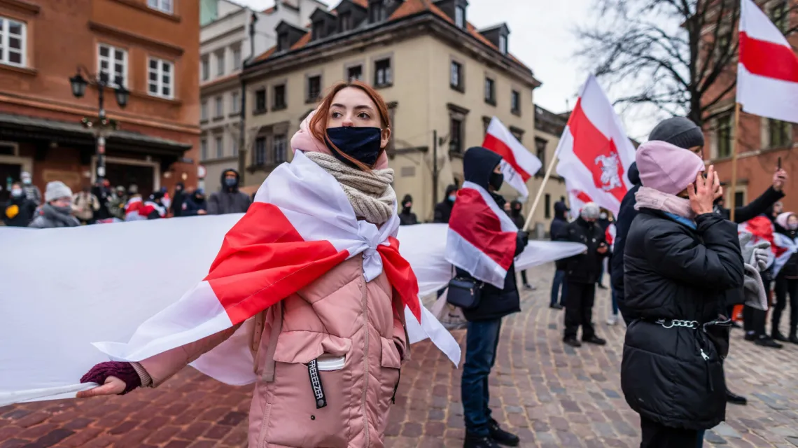 Międzynarodowy Dzień Solidarności z Białorusią, Warszawa 7 lutego 2021 r. Fot. WOJTEK RADWAŃSKI/AFP/East News / 