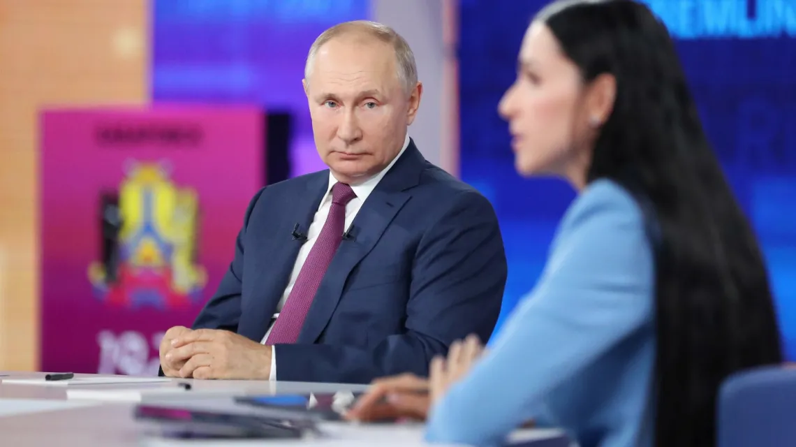 Coroczna telewizyjna rozmowa telefoniczna z Władimirem Putinem, 30 czerwca 2021 r. Fot. Sergei Savostyanov/SPUTNIK Russia/East News / 
