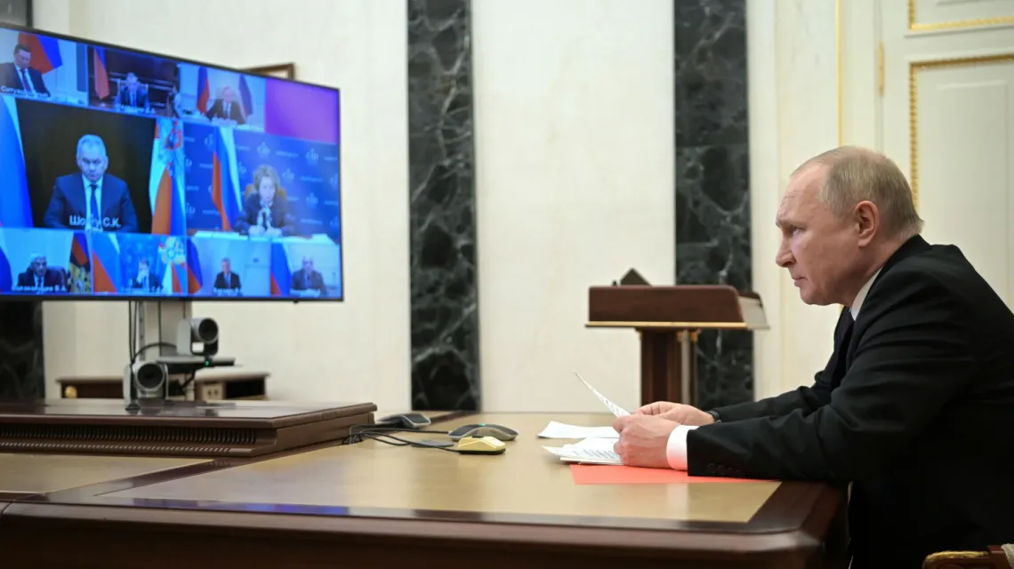 Władimir Putin przewodniczy posiedzeniu Rady Bezpieczeństwa w Moskwie, 21 stycznia 2022 r. / FOT. Pool Sputnik Kremlin/Associated Press/East News / 