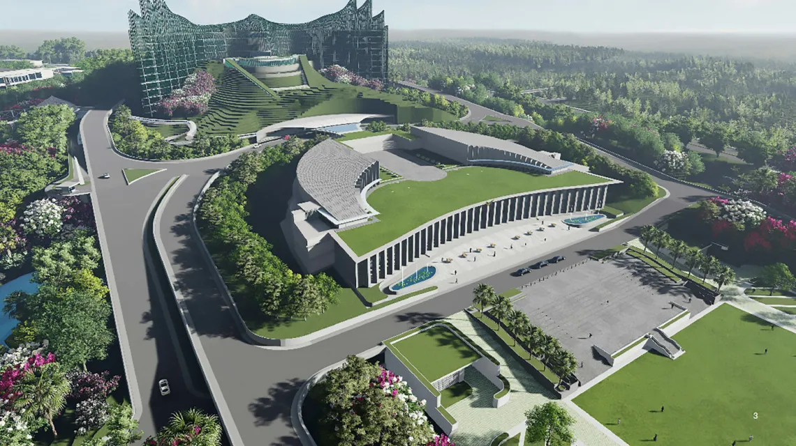 Projekt przyszłego pałacu prezydenckiego w Nusantarze, nowej stolicy Indonezji. Opublikowano 18 stycznia 2022 r. / FOT.  HANDOUT / NYOMAN NUARTA / AFP/East News / 