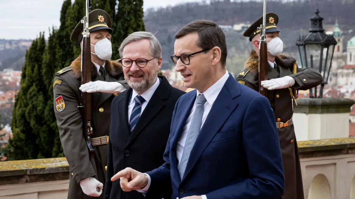 Premier Czech Petr Fiala i Mateusz Morawiecki, Praga,3 lutego 2022 r. / FOT. STRINGER/AFP/East News / 