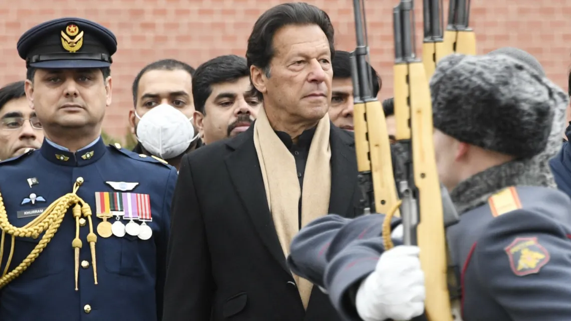 Premier Pakistanu Imran Chan z wizytą w Moskwie, 24 lutego 2022 r. Fot. Pool AFP/Associated Press/East News / 