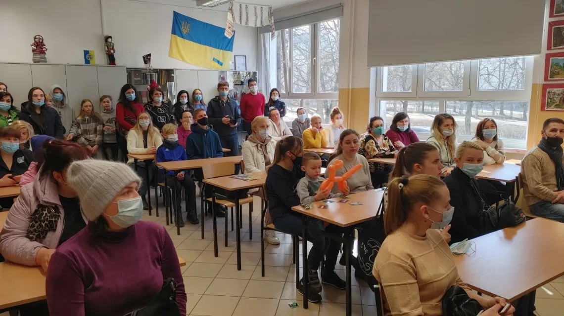 Spotkanie integracyjne dla dzieci z Ukrainy w Szkole Podstawowej nr 2 w Olsztynie, 12 marca 2022 r. Fot. Hubert Hardy / REPORTER / 