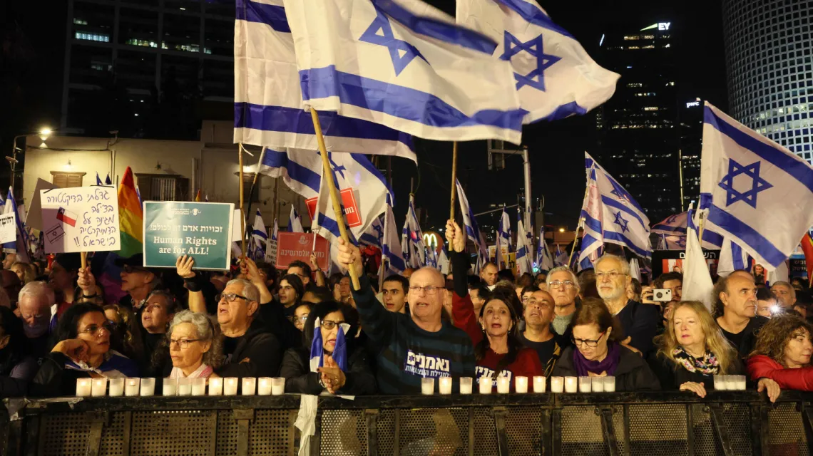 Antyrządowe protesty w Izraelu, Tel Awiw, 28 stycznia 2023 r. / FOT. JACK GUEZ/AFP/East News / 