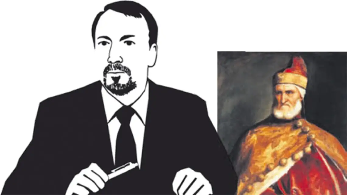 Mateusz Kaniewski, "Oglądając prezentację", 2008 / Tycjan, "Portret doży Andrea Gritti", 1544-45 / 