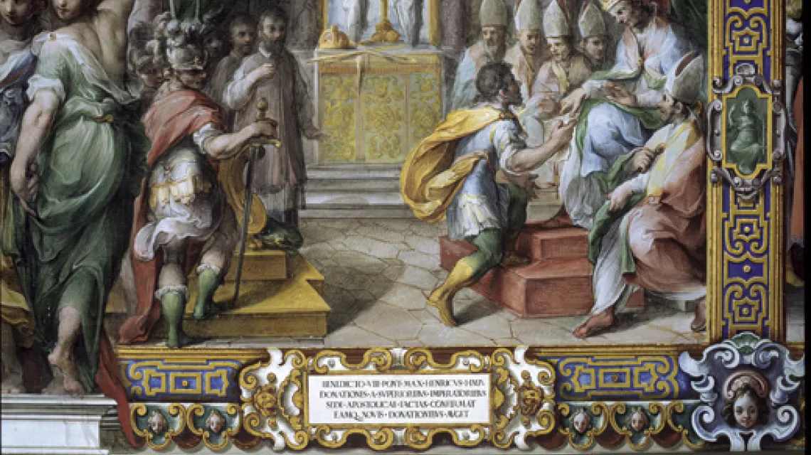 Cesarz Henryk II potwierdza darowizny swych poprzedników wobec papieża Benedykta VIII - fresk w Tajnych Archiwach Watykańskich /asv.vatican.va / 
