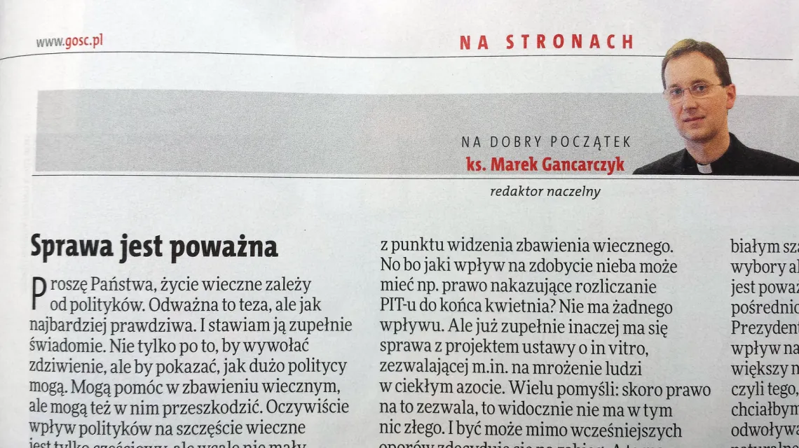 Wstępniak ks. Marka Gancarczyka w przedwyborczym Gościu Niedzielnym /  / fot. MK