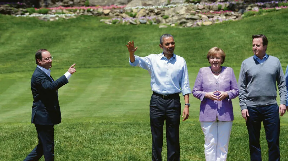 Prezydent Francji Francois Hollande, prezydent USA Barack Obama, kanclerz Angela Merkel i brytyjski premier David Cameron. Camp David, USA, 19 maja 2012 r. / fot. Mandel Ngan / AFP / East News