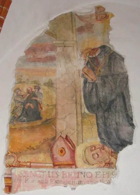 Średniowieczny fresk przedstawiający Brunona z Kwerfurtu, opactwo Święty Krzyż na Łysej Górze. / repr. Okoli / Wikimedia Commons / GNU