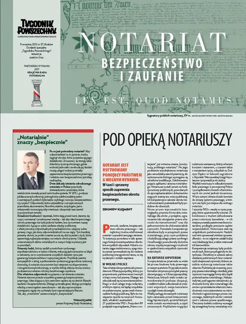 Okładka dodatku "Notariat - bezpieczeństwo i zaufanie" / 